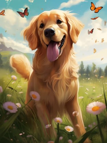 Pintura por números adultos principiantes kit óleo 40x50cm manualidades lienzo perro flores sin marco