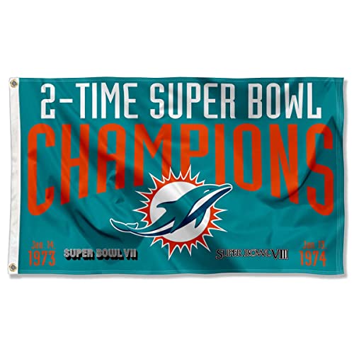 Miami Dolphins 2X and 2 Time Super Bowl Champions Flag Outdoor Indoor 3x5 Foot Banner