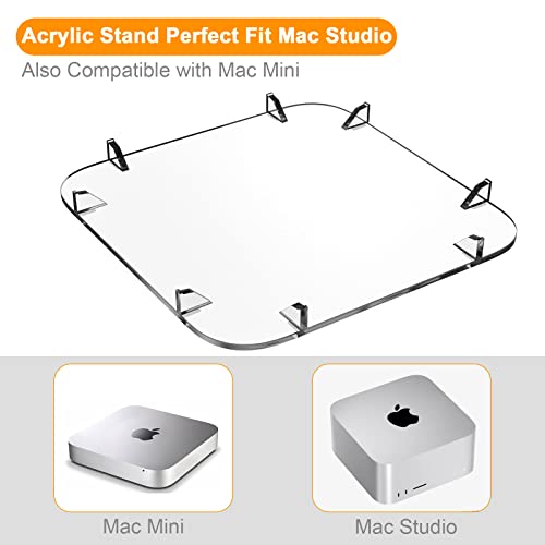 CaSZLUTION Acrylic Desktop Stand for Mac Studio M2 Max, M2 Ultra, M1 Max, M1 Ultra - Mac Studio Stand Holder Compatible with Mac Studio and Mac Mini, Clear