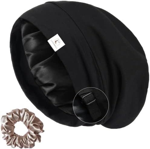 Satin Silk Bonnet, Adjustable Slouchy Beanie for Men & Women, Curly Hair Cover, Silky Lined Cap for Sleeping