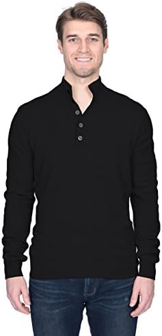 Men's Button Down Mock Neck Sweater Cashmere Merino Wool Polo High Neck Pullover