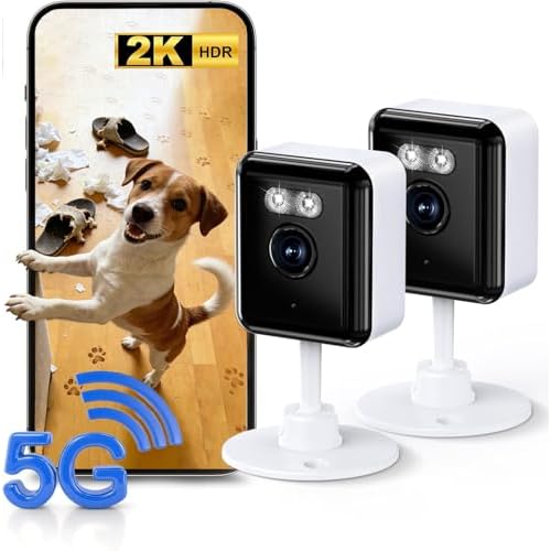 Gianteye 2K Indoor Security Camera (2-Pack), Dual-Band 2.4/5GHz WiFi Pet & Baby Monitor, AI Event Detection with Smart Search, Color Night Vision, 2-Way Audio, Human Detection, US App