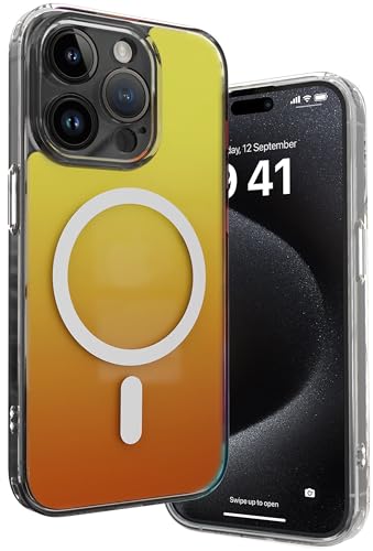 Image of Vaku Luxos TPU Eternity Magpro Back Cover Case For iPhone 15 Pro Max Scratch Resistant Slim Fit Protective Design Military-Grade Protection Compatible With Mag-Safe Wireless Charging-Yellow & Orange
