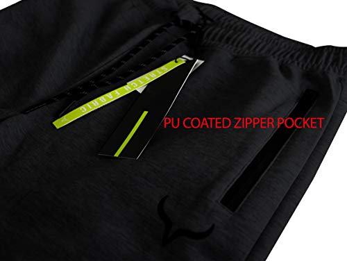 Image of Screenshot SPORTS-A4053 Mens Premium Slim French Terry Spandex Fleece Pants - Athletic Jogger Fitness Workout Gym Zipper Pockets