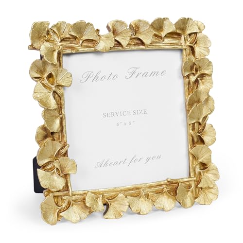 Vintage Picture Frame 6x6 Gold Frames, Gold Ornate Leaf Textured Hand-Crafted Resin with Glass Front Antique Photo Frame for Tabletop Display, Retro Design Home Decor