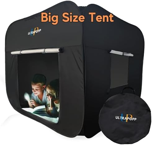 Pop up Sensory Tent for Kids, Extra Big 47x47in Black Out Calming Hideout Den, Calm Down Black Tent for Autism Kids ADHD SPD, Autistic Sensory Room Play Tents with Door & Window