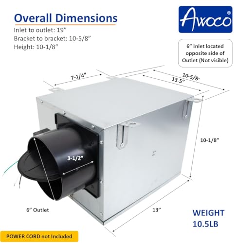 Sistema Awoco de aire de reposición (MUA) de 6 pulgadas, 3 velocidades, 100 CFM con filtro MERV13, certificado HVI para ventilación de cocina y hogar miniatura 2