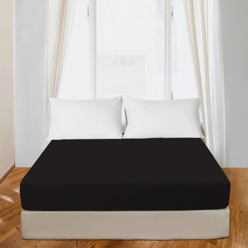 HOMES-LINEN 200 Thread Count 100% Egyptian Cotton Extra Deep 40CM Fitted Sheet (Black, Super King) โ image 1