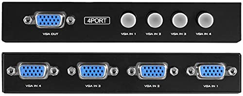 Jihaan 4 Port 15 Pin Female(4 in 1 Out) VGA Adapter Splitter Sharing Switch Box (4 VGA Out/1 VGA in) - 4 VGA Input 1 VGA Output- for 4 PC to Share 1 Monitor LCD Projector & Speaker Audio Video Switcher Box (HDDB15 + 3.5mm) Display 200MHz Supports High Resolution up to 1920x1400 (4 Port Splitter)