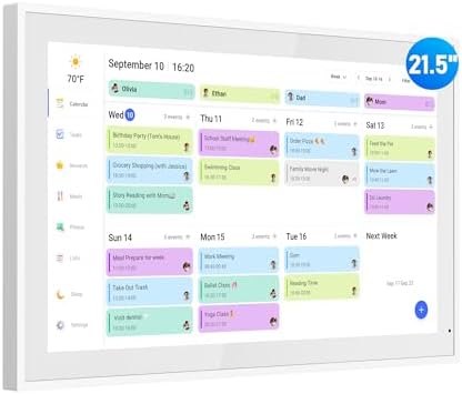 Digital Calendar, 21.5 Inch Electronic Calendar & Chore Chart, Smart Family Organizer with Interactive Touchscreen Display, Wall Mount or Desk Mount in Portrait or Landscape