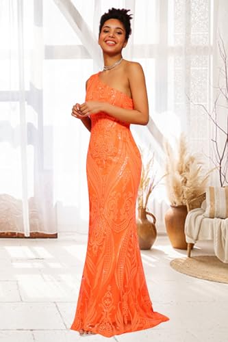 Sequin One Shoulder Prom Dresses for Teens Mermaid Long Ball Gown Tight Sparkly Formal Evening Party Dress3