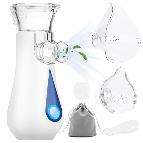 GIBOHOM Nebulizador Portatil, Nebulizador Silencioso para Niños y Adultos, Nebulizador Recargable USB-C, con 2 Máscaras y Boquilla, para Doméstico y de Viaje, Azul