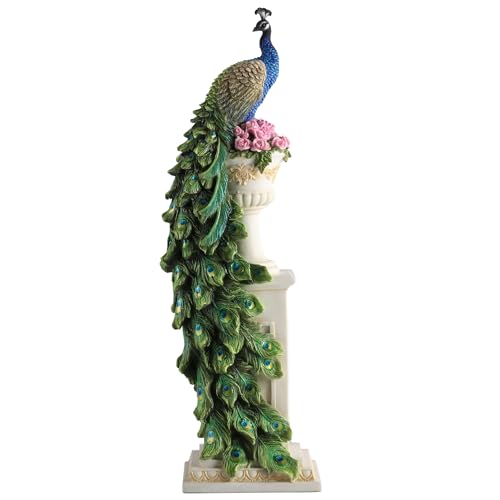 Figura decorativa pavo real en jarrón de resina 13.6 pulg