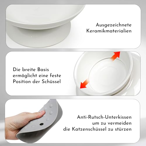 Katzennapf,2 Stück Futternapf Katze Aus Keramik Erhöhter Zervixschutz-Katzennapf Futternapf Katze Erhöht Fressnäpfe Katzen Für Katzen Mit Wasser, Trockenfutter, Nassfutter
