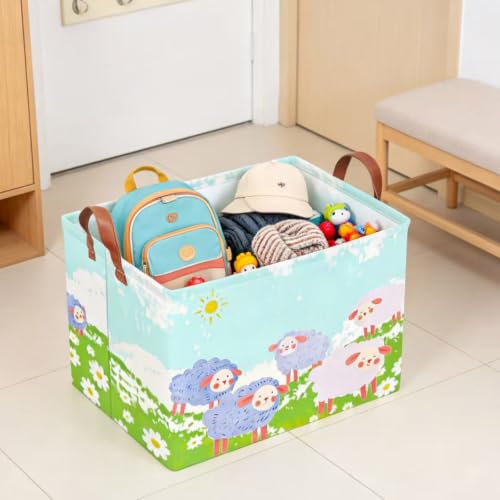 Image of NTAOHAMPER Rectangular Storage Basket Empty,Storage Bin with Handles,Room Decor,Gift Basket,Book Box(Cute Sheep)