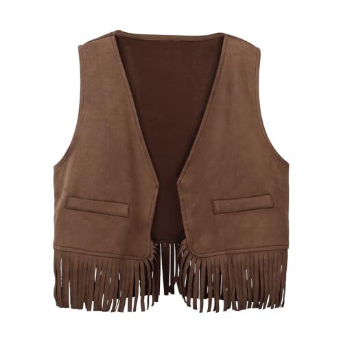 Chaleco de Vaquero para niños y niñas, sin Mangas, Ante con Flecos, Chaleco Frontal Abierto, para Carnaval, Fiesta temática, Cosplay