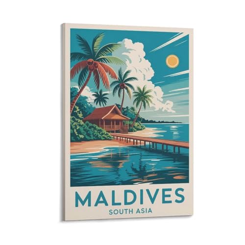 Poster Maldives d'Asie du Sud vintage pour une décoration de chambre zen