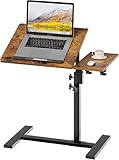 iabifo Height Adjustable C-Shaped Table with Removable Wheels, Mobile Sofa Snack Table with Tiltable Top, Adjustable Laptop Stand for Couch, Bedside Desk with Pen Slot, Rustic Brown