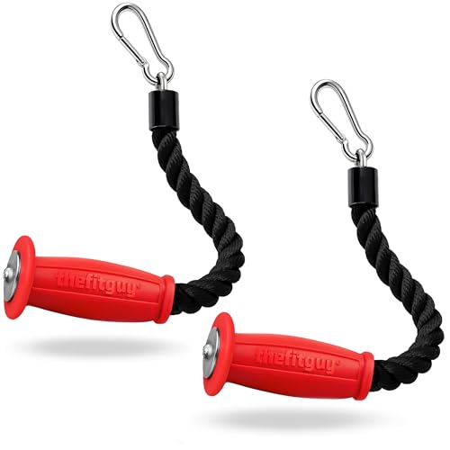 THEFITGUY 2 Ergonomic 16.5\" Single Tricep Ropes | Non-Slip Cable Attachment | Wrist Pressure Relief | Grip Strength & Forearm Activation | Home & Commercial Gym Accessory, For Cable Machine, Smart Gym