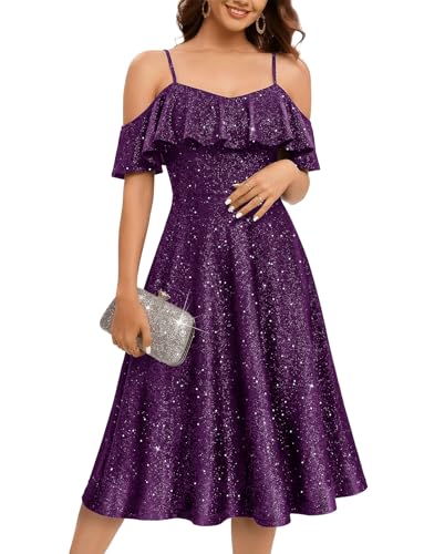 Bbonlinedress Womens Purple Sequin Prom Dress for Teens Homecoming Glitter
