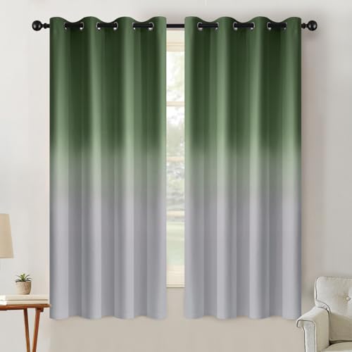 Image of SimpleHome Sage Green to Grey White Ombre Room Darkening Curtains 63 Inch | Curtains for Living Room,Light Blocking Thick Thermal Insulated Grommet Window Curtains Drapes for Bedroom, 2 Panels,52Wx63L