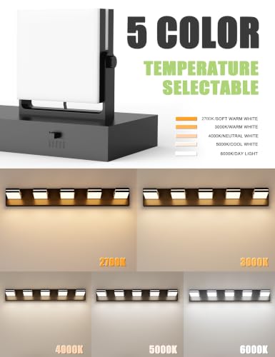 Image of VOLISUN 5 Light Bathroom Vanity Light, 34.25 inch Dimmable Bathroom Light Fixtures Over Mirror, 5 Color Temperatures, 180Rotatable Head, Black LED Vanity Lights for Bathrooms-ETL Certificated