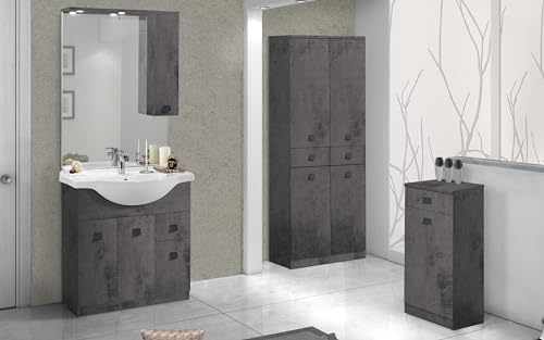 Dafne Italian Design Mueble de baño Missy acabado en gris antracita compuesto por: mueble de baño de 85x50x190 (base, lavabo, espejo, gabinete) - columna cm. 69 x 34 x 150 cm. Base móvil. 34x34x80