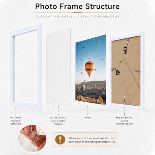 Image of JCJMY 5.5x8.5 Picture Frame White for Wall Hanging or Tabletop, Wall Mounting Horizontally or Vertically, 5.5 x 8.5 Wall Gallery Poster Photo Frame with Shatter Resistant Plexiglass, White