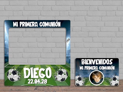 Oedim Photocall + Cartel en Cartón Comunión Niño Atrezzos Personalizado, 100 x 100 cm, 80x51cm, Eventos o Celebraciones puntuales, Ventana Troquelada, Photocall Divertido