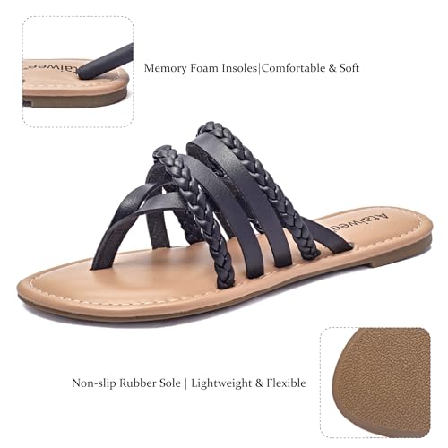 Image of Ataiwee Women's Flat Slide Sandals - Comfortable Open Toe Design,Casual Slip-On with Ankle Strap,Hook-and-Loop Closure Summer Sandals.