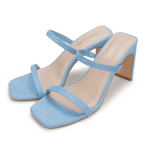 Image of Carcuume Women's Square Toe Two Strap Open Toe Block Heels Sandals Slip On Shoes