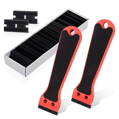 Omnikryp Raspador de Plástico, Rascador Vitrocerámica con 100 Hojas de Plástico, Rasqueta para Ventanas, Espejos, Azulejos Limpieza, para Eliminar Restos de Pegamento