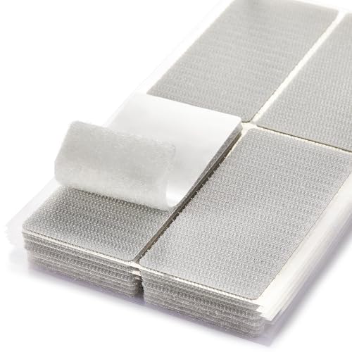Image of ECOHomes (2x4 Inch, 20 Sets) Strips with Adhesive for Fabric, Grey | No Sew, Stick On for Fabric, Sticky Back for Clothes, Curtains, Heavy Duty, Double Sided Hook and Loop Hem Tape Fasteners