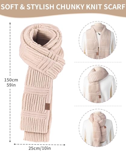 Winter Beanie Hat Scarf Gloves Set for Women, 3 PCS Warm Pom Pom Beanie Long Knit Scarf Anti-Slip Touchscreen Gloves Fleece Lined Hat Winter Gifts for Cold Weather Birthday Christmas Gifts for Adults3