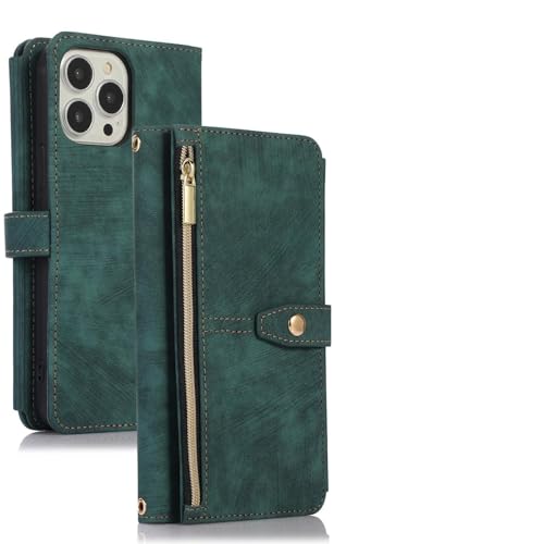Étui iPhone 15 Pro Max vert : housse portefeuille en cuir à rabat magnétique élégant