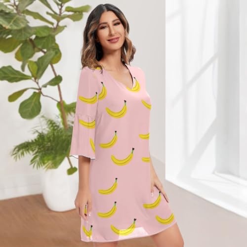 Robe décontractée rose à motif banane et coupe décolleté V Line - 3