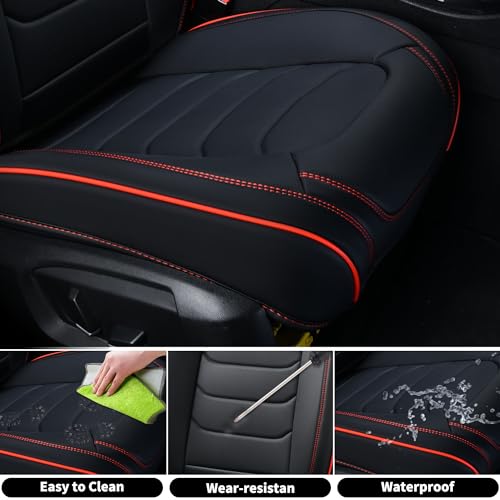 Image of FLORICH Seat Covers Full Set,Leather Seat Covers, Front and Rear Seats Cover 5 Seats, Waterproof Car Seat Cushion Protector Accessories for Sedan SUV Pick-up Truck(Black&Red line, Full Set)