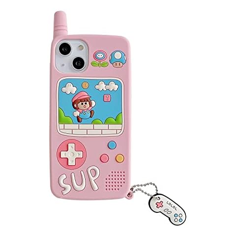 YAKVOOK Retro Phone Case for iPhone XR,Kawaii 3D Cartoon Retro Classic Cellular Phone with Keychain Soft Silicone Shockproof Protector Cute iPhone XR Case for Girls Women Pink Cover