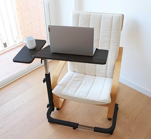 KMINA Adjustable Overbed Table with Wheels, Black