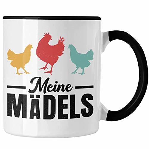 Trendation - Meine Mädels Tasse Geschenk Spruch Hühner Bauer Bäuerin Landwirt Geschenkidee (Schwarz)