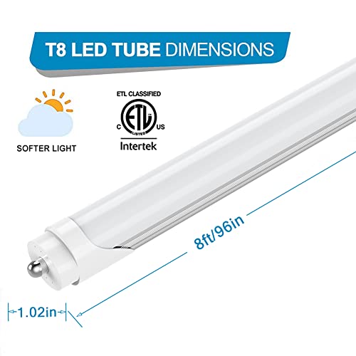 CNSUNWAY 8FT LED Bulbs, 45W 5400LM 6000K Super Bright, FA8 Single Pin LED Light Tube, Frosted Cover, Ballast Bypass, F96T12 Fluorescent Light Bulbs Replacement, ETL Listed (25-Pack) - Image 5