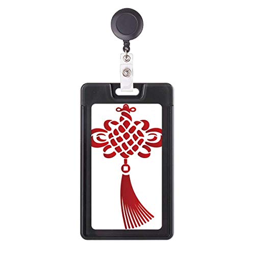 Porte-badge rétractable nœud chinois rouge avec clip de sécurité