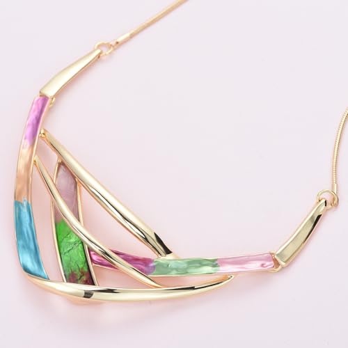 Retro Women's Crystal Floral Petal Leaf Chunky Statement Necklace and Earrings Set Party Jewelry4