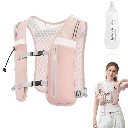 UOEPOWA Hydration Running Vest TPU Soft Flask Pink Marathon Hiking