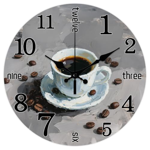 CHGCRAFT Horloge Murale Ronde à Motif de Grains de Café 12(5) cm sans Tic Tac à Piles pour Chambre Salon Cuisine Bureau