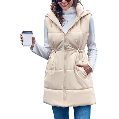 Inorin Womens Quilted Puffer Vests Hooded Sleeveless Long Outwear Jacket Zip Up Winter Coat with Pockets Cover