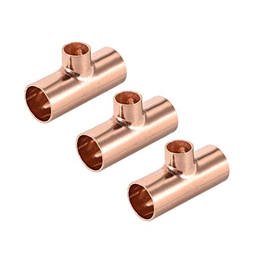 DealMux Conector de conexión de tubería de presión de cobre en T reductora de cobre de 5/8 pulgadas x 3/8 pulgadas x 5/8 pulgadas para suministro de plomería y refrigeración 3 uds