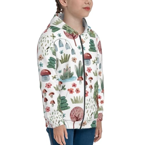 Frog and Forest Plants Kid Hoodies Boys Zip Up Sweatshirts Girls Pullover with Pocket4