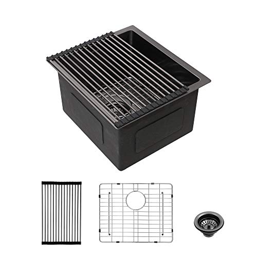 Gunmetal Black Bar Sink Undermount - Lordear 15x17 inch Undermount Kitchen Sink 16 Gauge Deep Single Bowl Stainless Steel Sink Basin