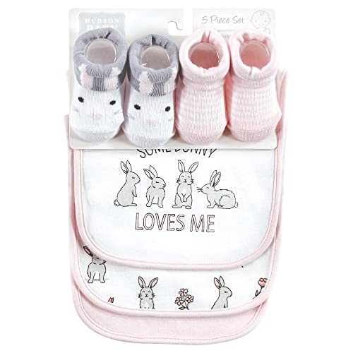 Image of Hudson Baby Unisex Baby Cotton Bib and Sock Set, Some Bunny, One Size